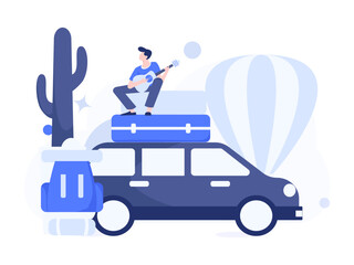 Holiday travel travel characters internet background vector hand drawn illustration
