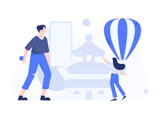 Holiday travel travel characters internet background vector hand drawn illustration
