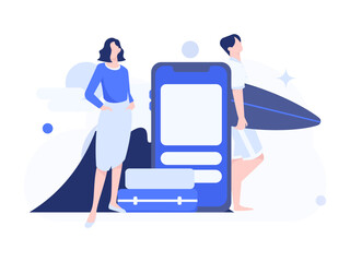 Holiday travel travel characters internet background vector hand drawn illustration
