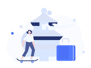 Holiday travel travel characters internet background vector hand drawn illustration
