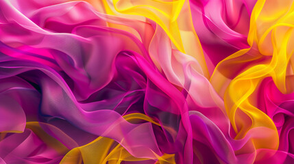Flowing abstract ribbons in bright fuchsia and lemon yellow. - obrazy, fototapety, plakaty