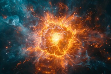 Obraz premium Abstract representation of an explosive energy burst in vivid orange tones