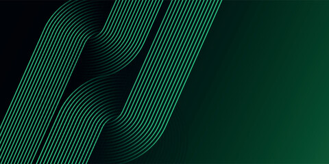 Black abstract background with glowing green geometric lines. Modern shiny green diagonal rounded lines pattern. Futuristic concept. Suit for poster