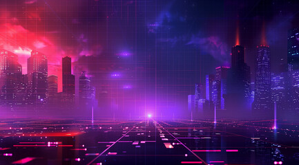 Fototapeta premium Neon city lines with neon lights