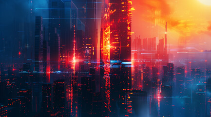 Obraz premium Neon city lines with neon lights
