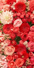 Vibrant Red Floral Tapestry: A Close-up View of an Abstract Flower Collage Background