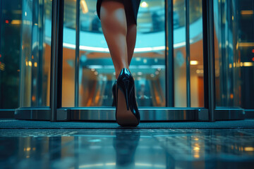 Stylish Entrance: Professional Woman's Footwear in Modern Office