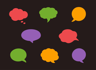 Hand-drawn doodle speech bubble frames. Set of the colorful vector text boxes isolated on a black background. Quote frames, speech bubble set with a comic cloud. Hand-drawn doodle sketch style.
