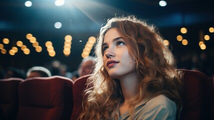 Beautiful young woman in a cinema