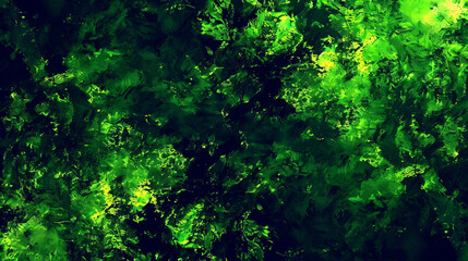 Modern abstract interpretation of a digital forest in neon greens and blacks. ,