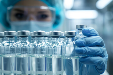 Medical Gloves Handling Test Tube Vials in Laboratory, Vaccine, Scientist - Generative AI