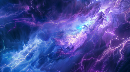 Fototapeta na wymiar Stylized abstract art of a lightning storm in electric blues and purples. ,