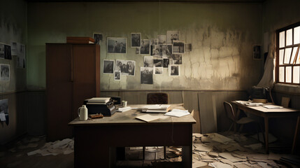 Office room in an abandoned house apartment