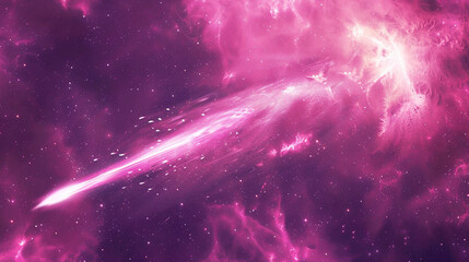 Stylized abstract representation of a comet trail in neon pink and silver. , - obrazy, fototapety, plakaty