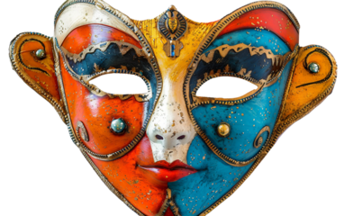 Mysterious Masquerade A Vibrant Carnival Mask Isolated on Transparent Background.