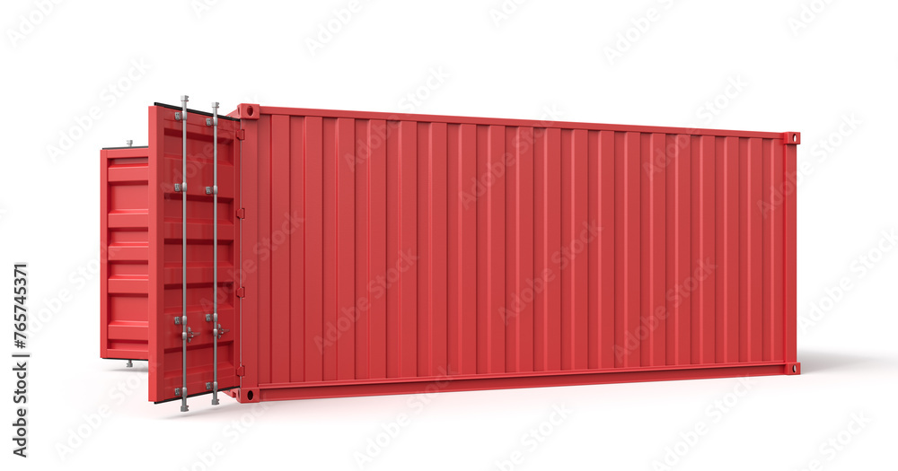 Poster 3d rendering of open red shipping container isolated on white background