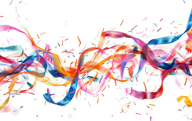 Colorful Streamers in Spirited Dance Isolated on Transparent Background.