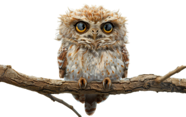 Majestic Wisdom The Wise Old Owl Perched with Piercing Eyes Isolated on Transparent Background.