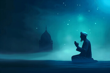 photo of Clean Vector Muslim Man Praying, blue background