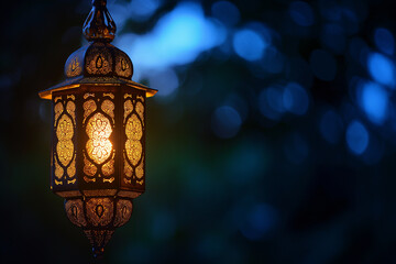 Fototapeta na wymiar Photo of Eid Al Adha Lantern, dark backgound