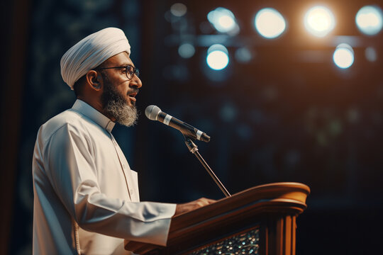 photo of Muslim Man Giving Lecture On Podium