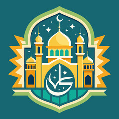 Naklejka premium EID FESTIVAL VECTOR IMAGES ICON DESIGN, MOSQUE MOON STAR TEXT 