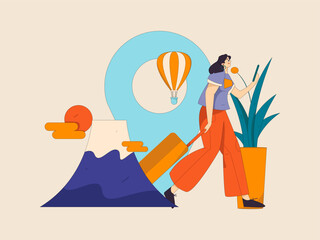 Holiday travel travel characters internet background vector hand drawn illustration
