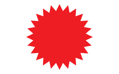Red starburst, sunburst, burst, badge, sticker, stamp, seal or label, flat vector icon, design element.