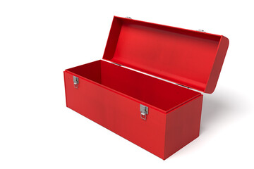Open red toolbox on white background