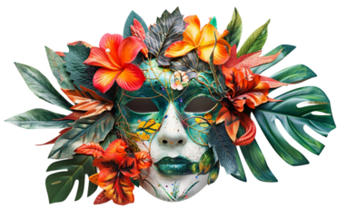 An Exotic Carnival Mask Inspired by Vibrant Wildlife Isolated on Transparent Background.