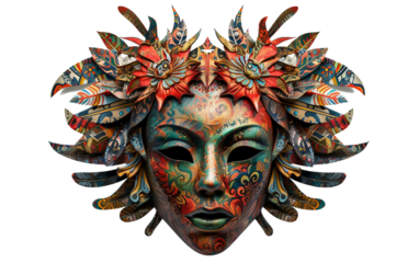 An Exotic Carnival Mask Celebrating Animals Isolated on Transparent Background.