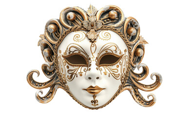 An Ornate Venetian Carnival Mask Adorned in Golden Beauty Isolated on Transparent Background.