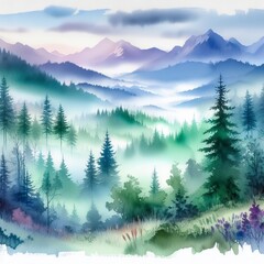 Fototapeta premium Misty watercolor landscape