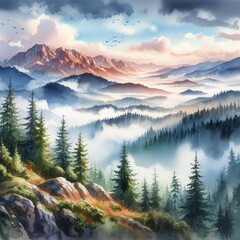 Misty watercolor landscape