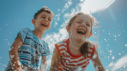 A joyful moment captured on a sunny day with two children playing and laughing