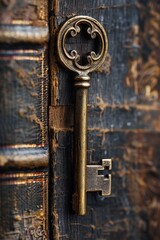 A key unlocking a book of laws, symbolizing the accessibility and revelation of justice