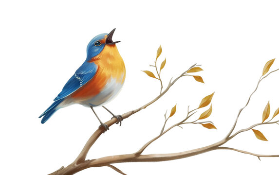 Beautiful Bluebird Singing Serenely on Branch Isolated on Transparent Background.