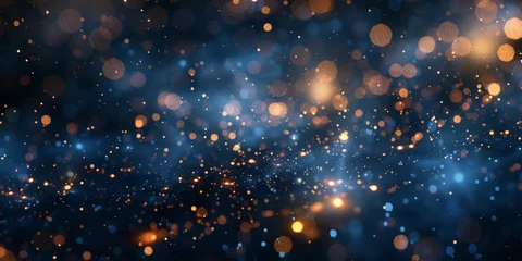 Fototapeten christmas bokeh on black background, abstract background with Dark blue and gold particle. Christmas Golden light shine particles bokeh on navy blue background. Gold foil texture. Holiday concept. © Nice Seven