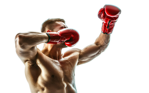 Boxer Throwing a Mighty Punch in the Ring Isolated on Transparent Background.