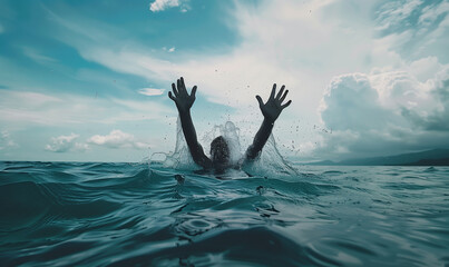 a person was drowning in the air with only his hands seemingly asking for help 