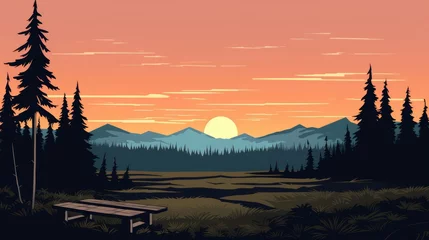 Meubelstickers beautiful view of sunset over lake wallpaper. A landscape of Sunset over lake. landscape with a lake and mountains in the background. landscape of mountain lake and forest with sunset in evening. © jokerhitam289
