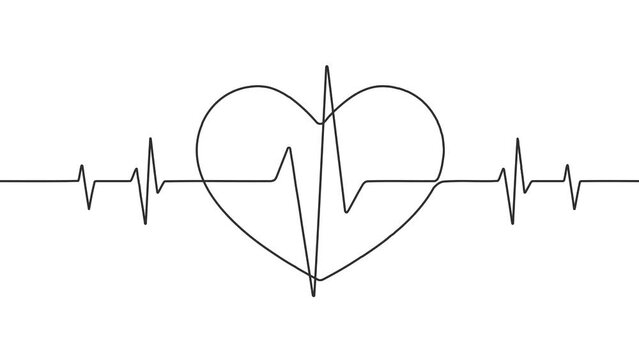 Heart beat . Medical concept. Heart and cardiorgam. One line drawing.