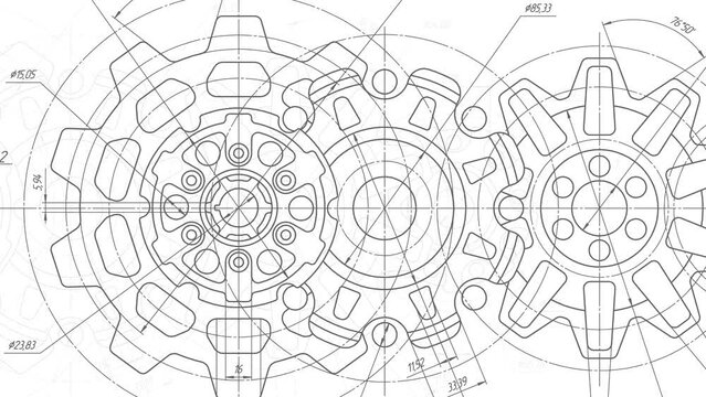 Engineering industrial background.Technical drawing of gears .Technology banner.
