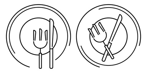 Restaurant line icon. Fork, knife and plate. Vector illustration isolated on white background.
