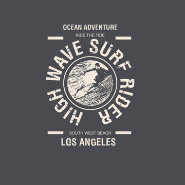 High Wave Surf Rider Typography beach ocean surfer t shirt design