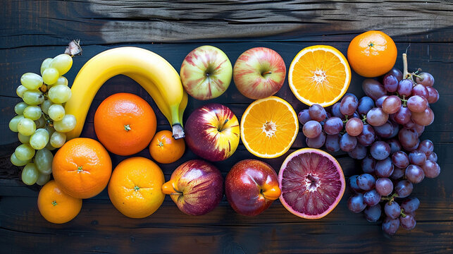 Assortment of Colorful Fruits Arranged in a Vibrant Pattern