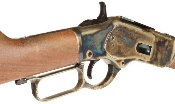 Color casehardened receiver on a lever action rifle