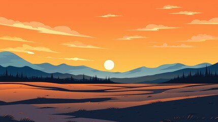 Fototapeta premium beautiful view of sunset over lake wallpaper. A landscape of Sunset over lake. landscape with a lake and mountains in the background. landscape of mountain lake and forest with sunset in evening.