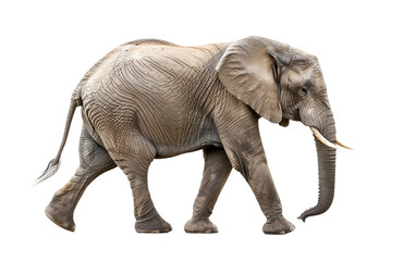 Magnificent Elephant Walking Serenely Isolated on Transparent Background.