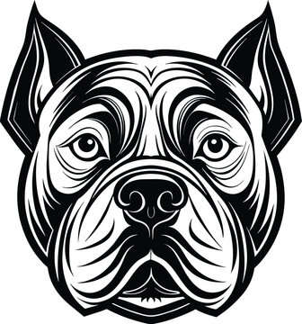 black and white bulldog dog logo, Pitbull dog head vector illustration logo